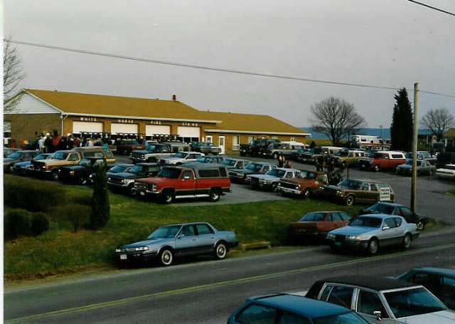 The overflowing parking lot at the Pot Pie Supper... 4/4/92